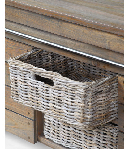 Borneo - Double sink unit with wooden top and rattan basket