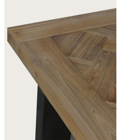 Kendari - Mesa de comedor de teca maciza con diseño de espiga, 170 cm de largo, con capacidad para 8 personas.