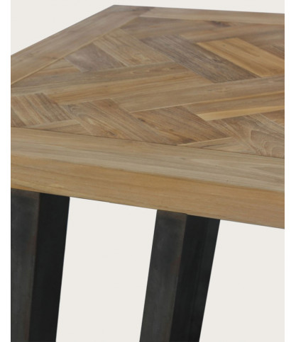 Kendari - Mesa de comedor de teca maciza con diseño de espiga, 170 cm de largo, con capacidad para 8 personas.