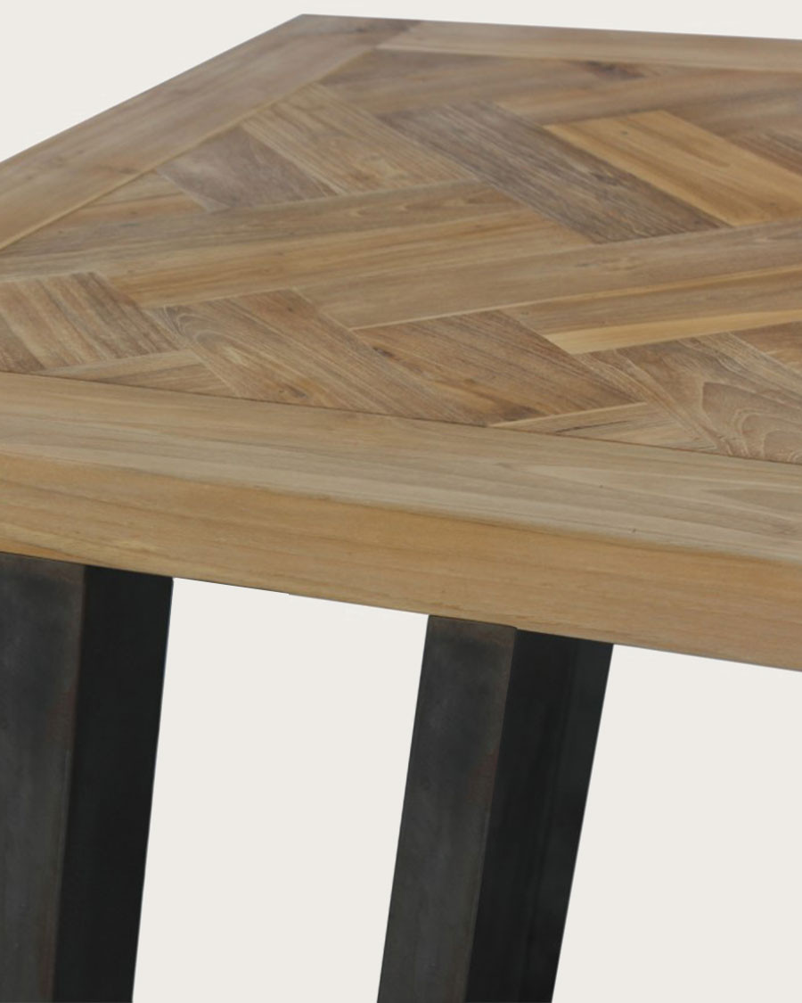 Kendari - Solid teak dining table with chevron pattern L170 cm, 8 people.
