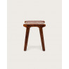 Taka - Petit tabouret en teck massif et cuir marron tressé