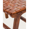 Taka - Petit tabouret en teck massif et cuir marron tressé
