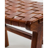 Taka - Petit tabouret en teck massif et cuir marron tressé