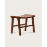 Taka - Petit tabouret en teck massif et cuir marron tressé