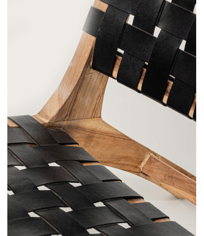 Babass - Design Sessel aus schwarzem geflochtenem Leder und massivem Teakholz