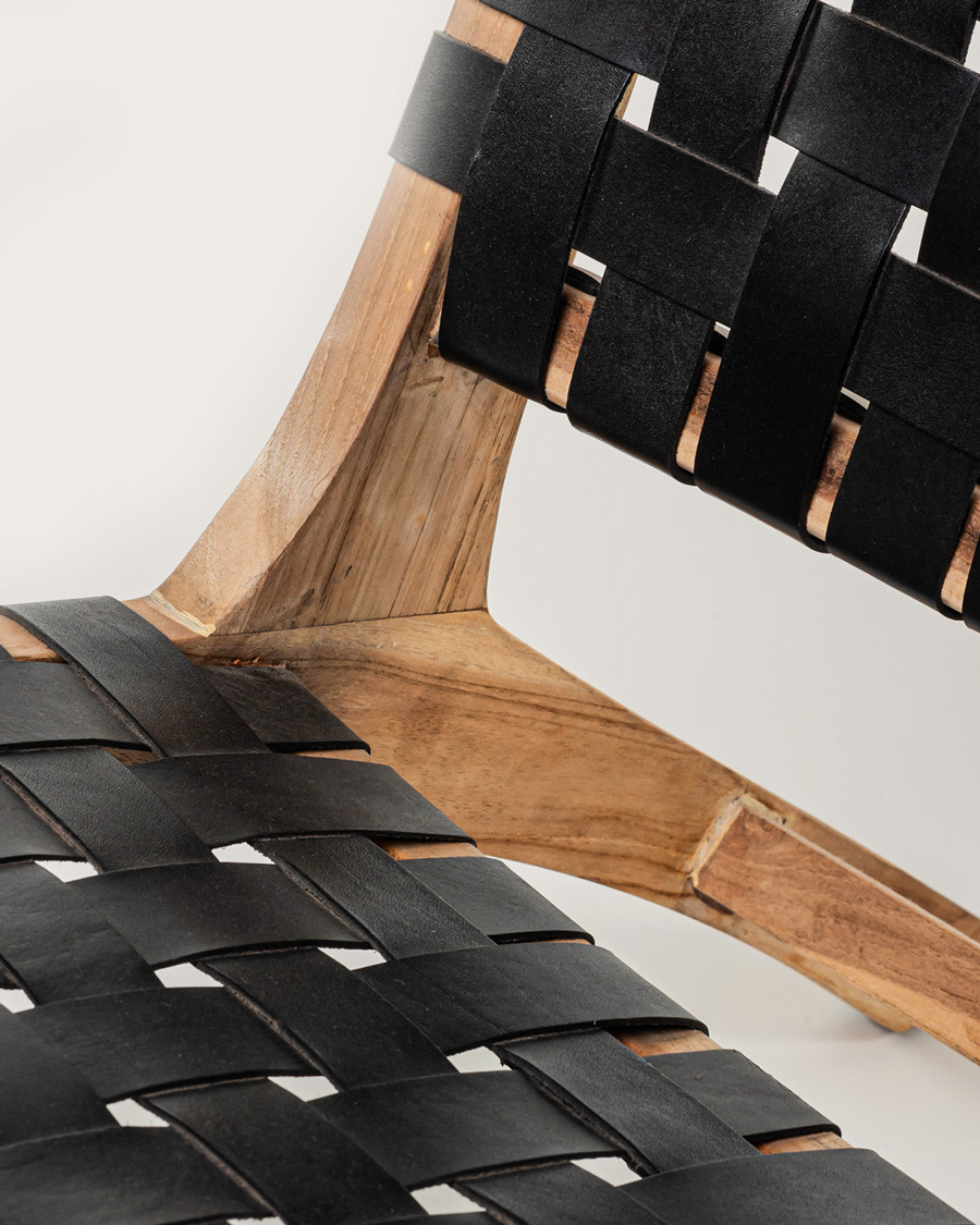 Babass - Designer-Sessel aus schwarzem gewebtem Leder und massivem Teakholz