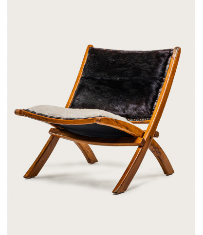Leela - Sillón de teca maciza y piel de cabra