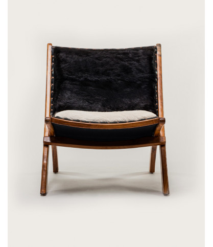 Leela - Sillón de teca maciza y piel de cabra