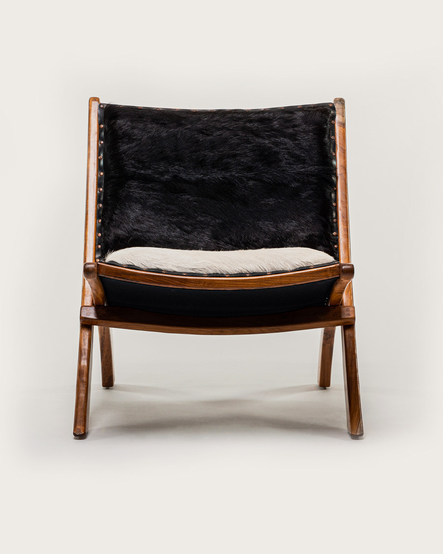 Leela - Fauteuil van massief teakhout en geitenleer