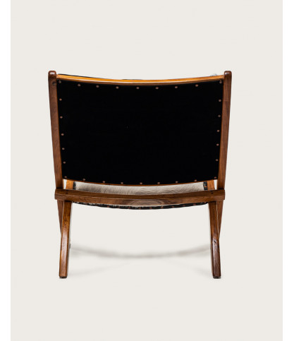 Leela - Sillón de teca maciza y piel de cabra