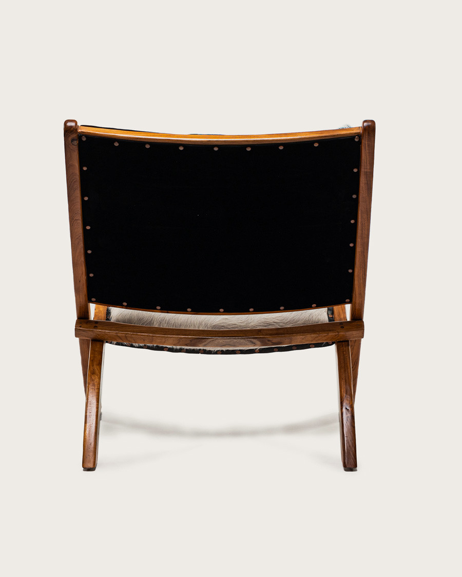 Leela - Fauteuil van massief teakhout en geitenleer