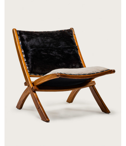 Leela - Sillón de teca maciza y piel de cabra