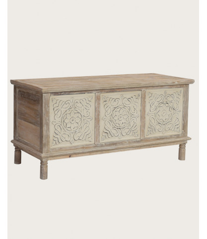 Mala - Baúl de almacenaje en madera maciza de mango encalado L100 cm