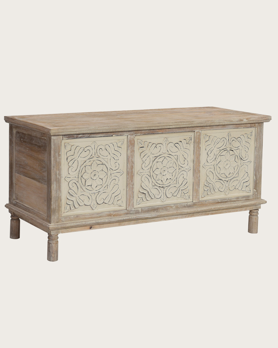 Mala - Storage chest in solid limed mango wood L100 cm