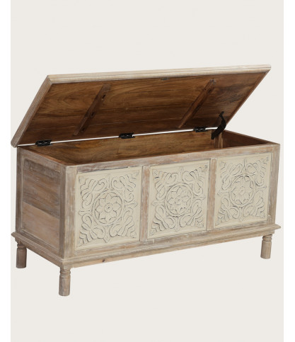 Mala - Storage chest in solid limed mango wood L100 cm