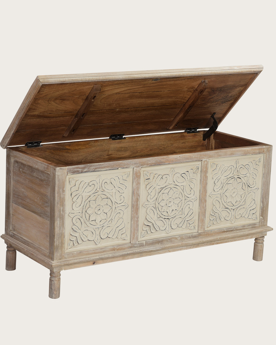 Mala - Storage chest in solid limed mango wood L100 cm