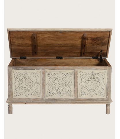 Mala - Storage chest in solid limed mango wood L100 cm