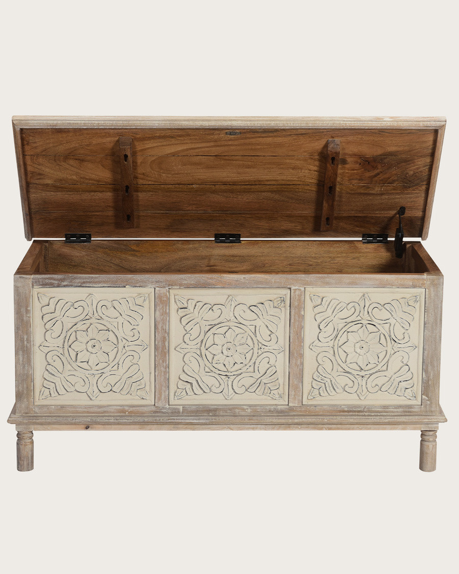 Mala - Storage chest in solid limed mango wood L100 cm