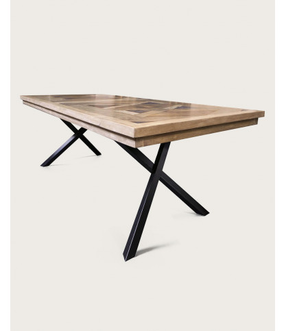 Bucarest - Mesa de comedor de madera maciza de mango con marquetería L200 cm, 10 personas.