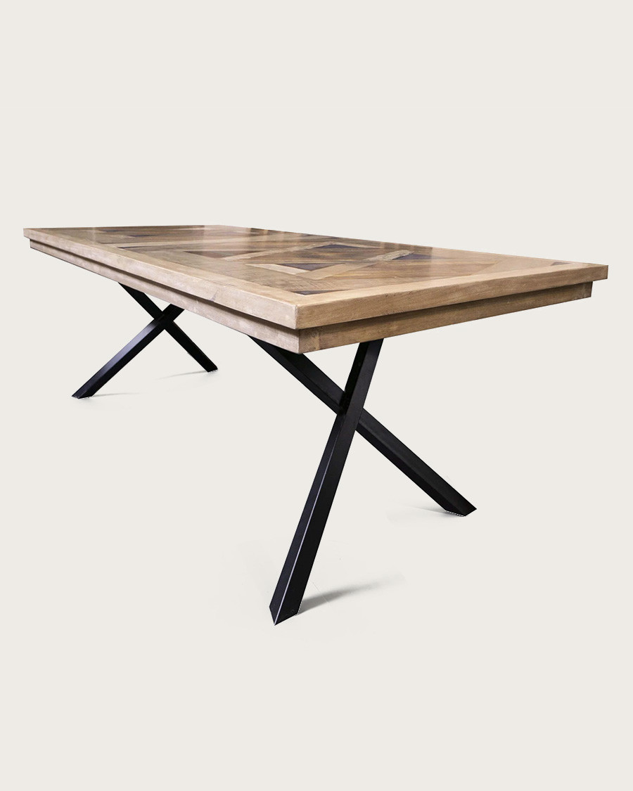 Bucarest - Mesa de comedor de madera maciza de mango con marquetería L200 cm, 10 personas.
