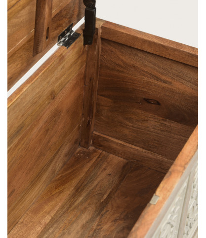 Mala - Baúl de almacenamiento de madera maciza de mango blanqueada, 100 cm de largo