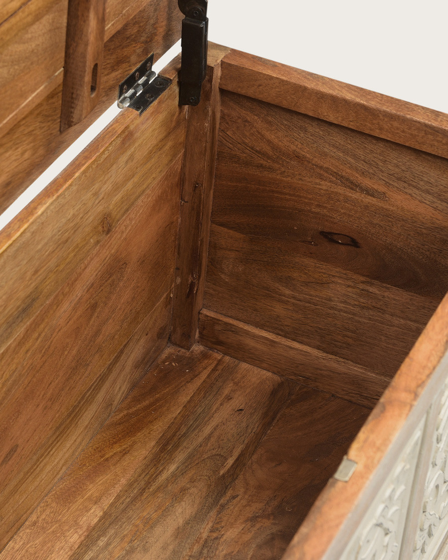 Mala - Baúl de almacenaje en madera maciza de mango encalado L100 cm