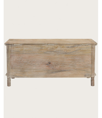 Mala - Baúl de almacenamiento de madera maciza de mango blanqueada, 100 cm de largo