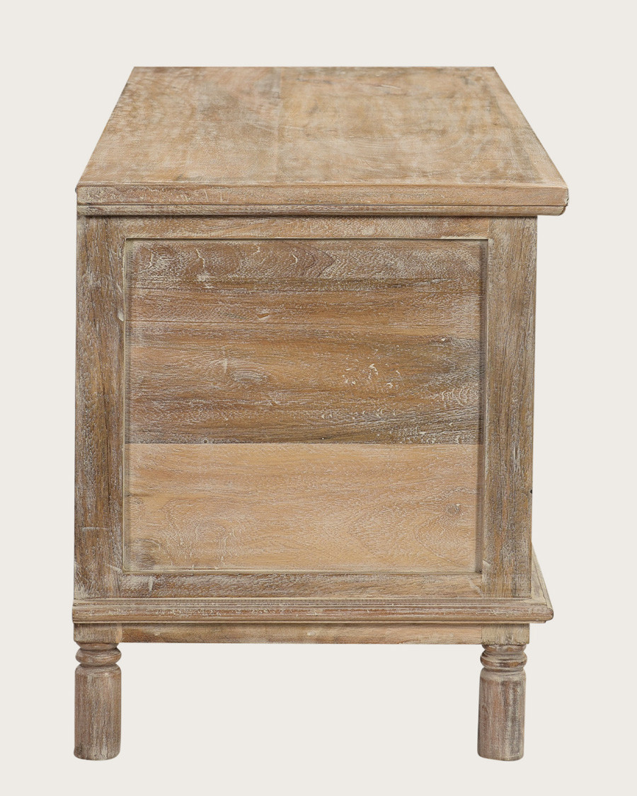 Mala - Baúl de almacenamiento de madera maciza de mango blanqueada, 100 cm de largo
