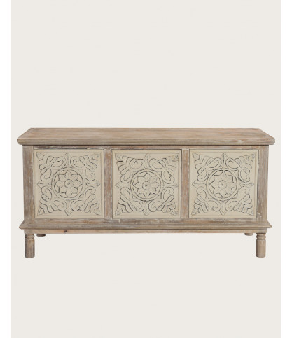 Mala - Storage chest in solid limed mango wood L100 cm