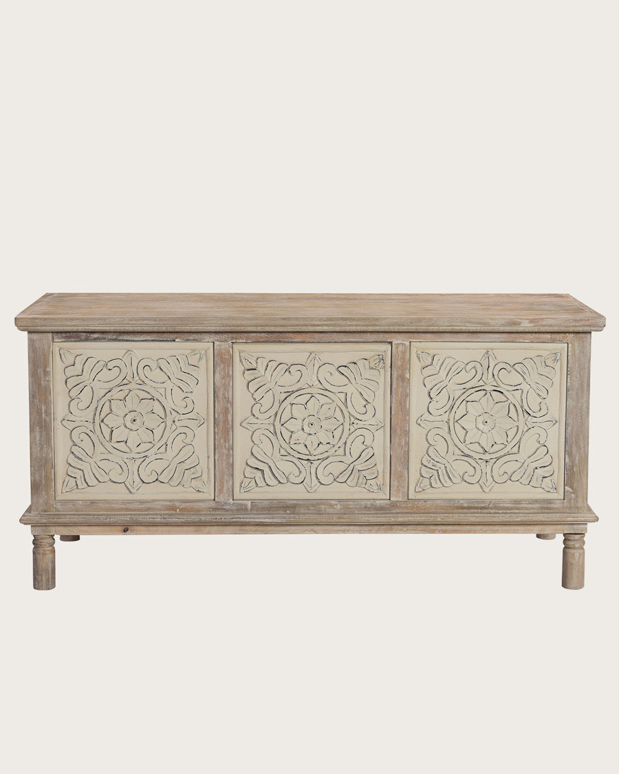 Mala - Storage chest in solid limed mango wood L100 cm