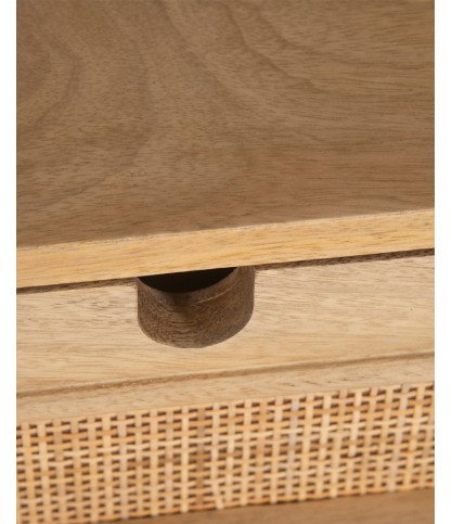 Kali - Chest of drawers in solid mango wood and rattan cane