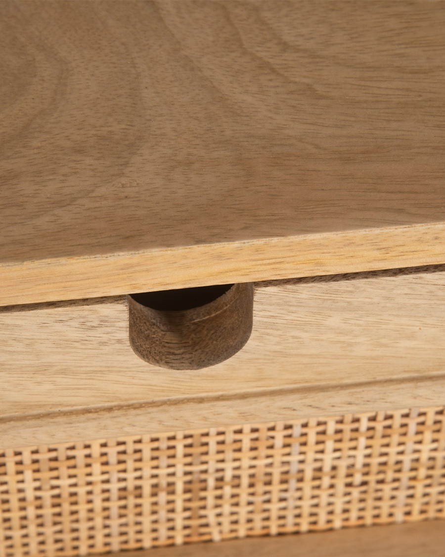 Kali - Cómoda de madera maciza de mango y ratán.