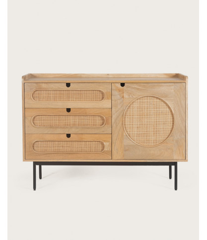 Kali - Chest of drawers in solid mango wood and rattan cane