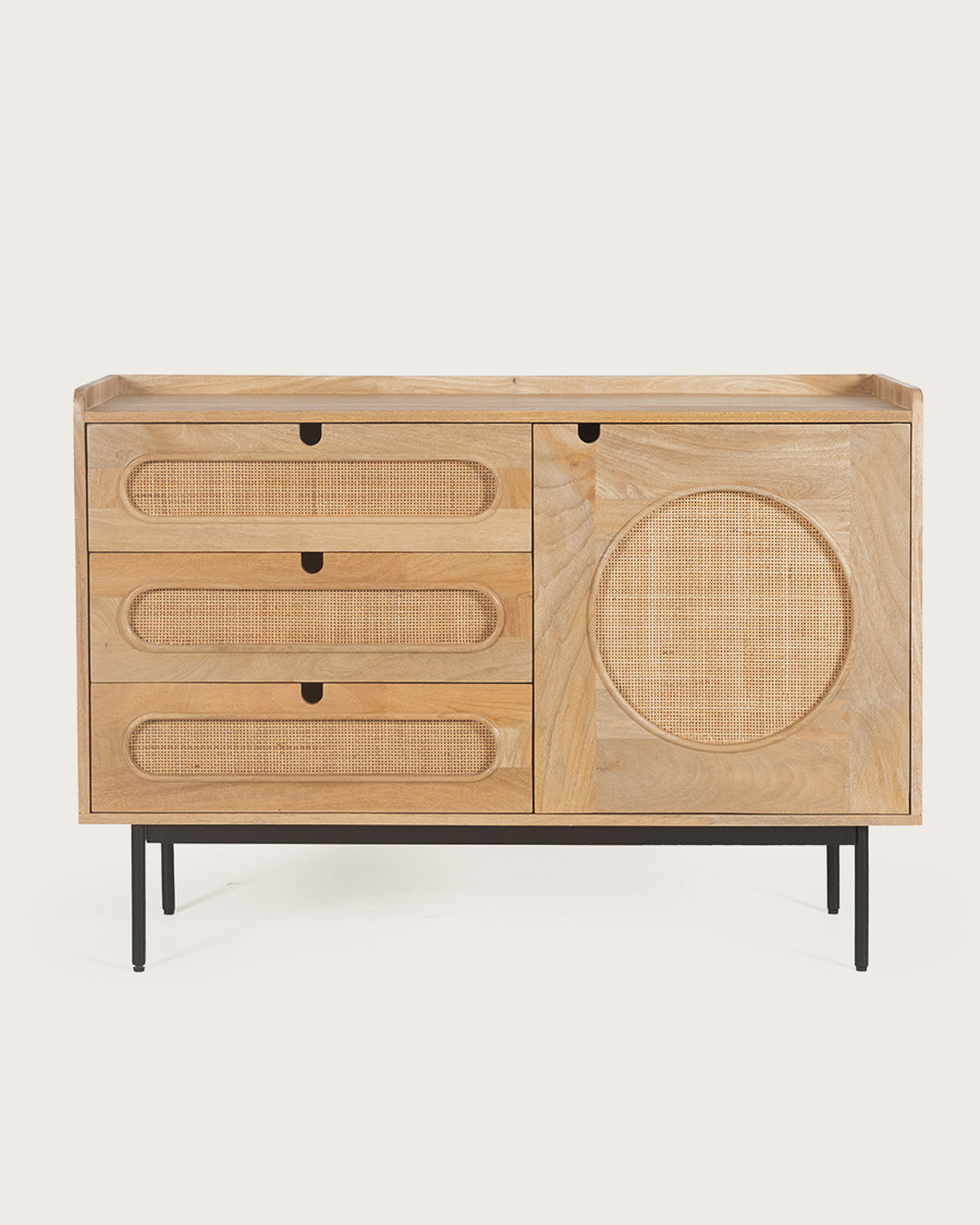 Kali - Chest of drawers in solid mango wood and rattan cane