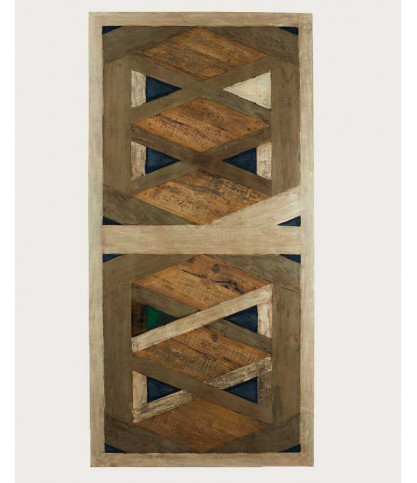 Bucarest - Mesa de comedor de madera maciza de mango con marquetería, 200 cm de largo, para 10 personas.