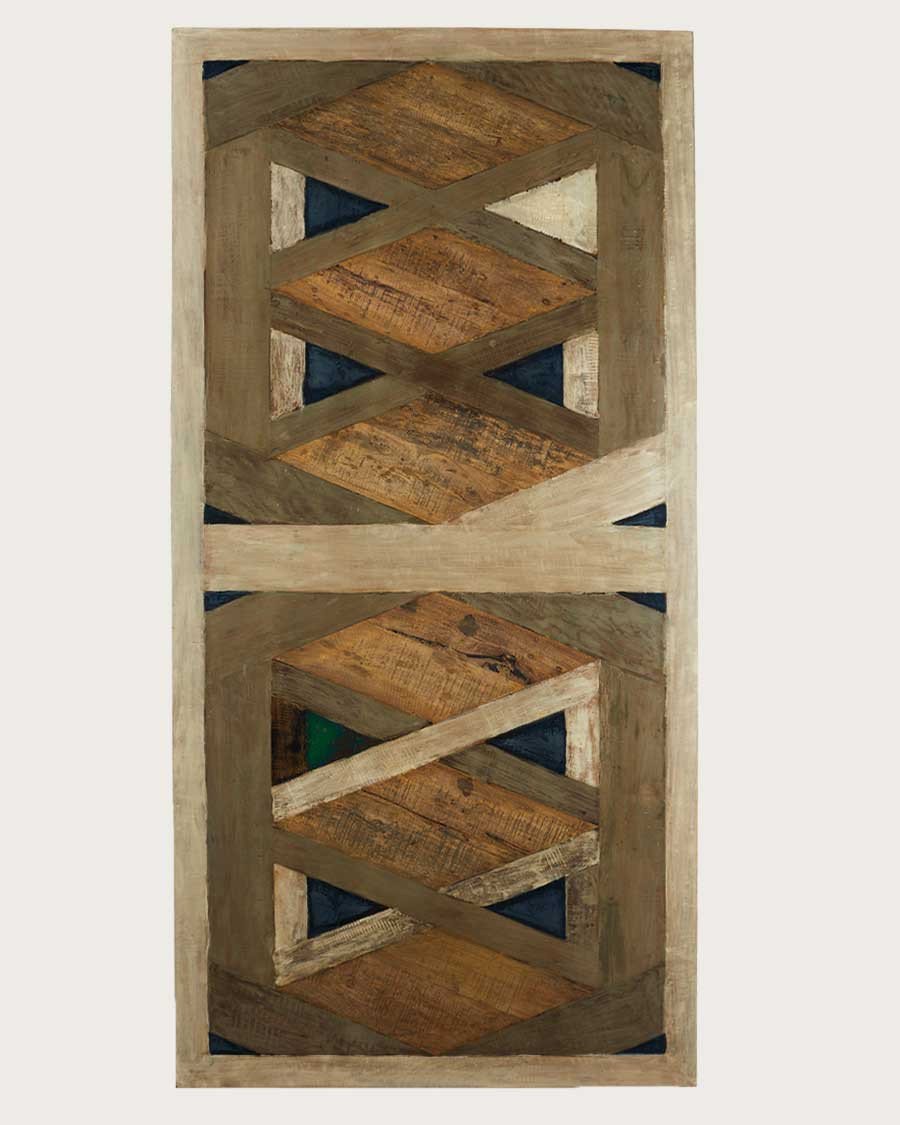 Bucarest - Mesa de comedor de madera maciza de mango con marquetería L200 cm, 10 personas.