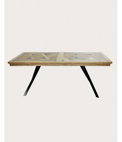 Bucarest - Mesa de comedor de madera maciza de mango con marquetería L200 cm, 10 personas.