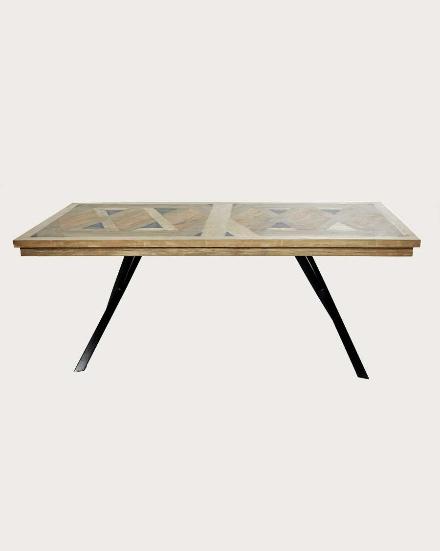 Bucarest - Mesa de comedor de madera maciza de mango con marquetería L200 cm, 10 personas.