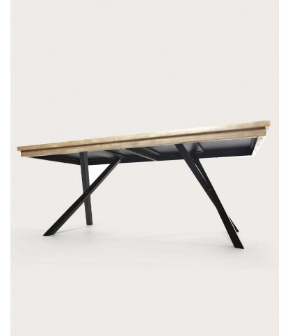 Bucarest - Mesa de comedor de madera maciza de mango con marquetería L200 cm, 10 personas.