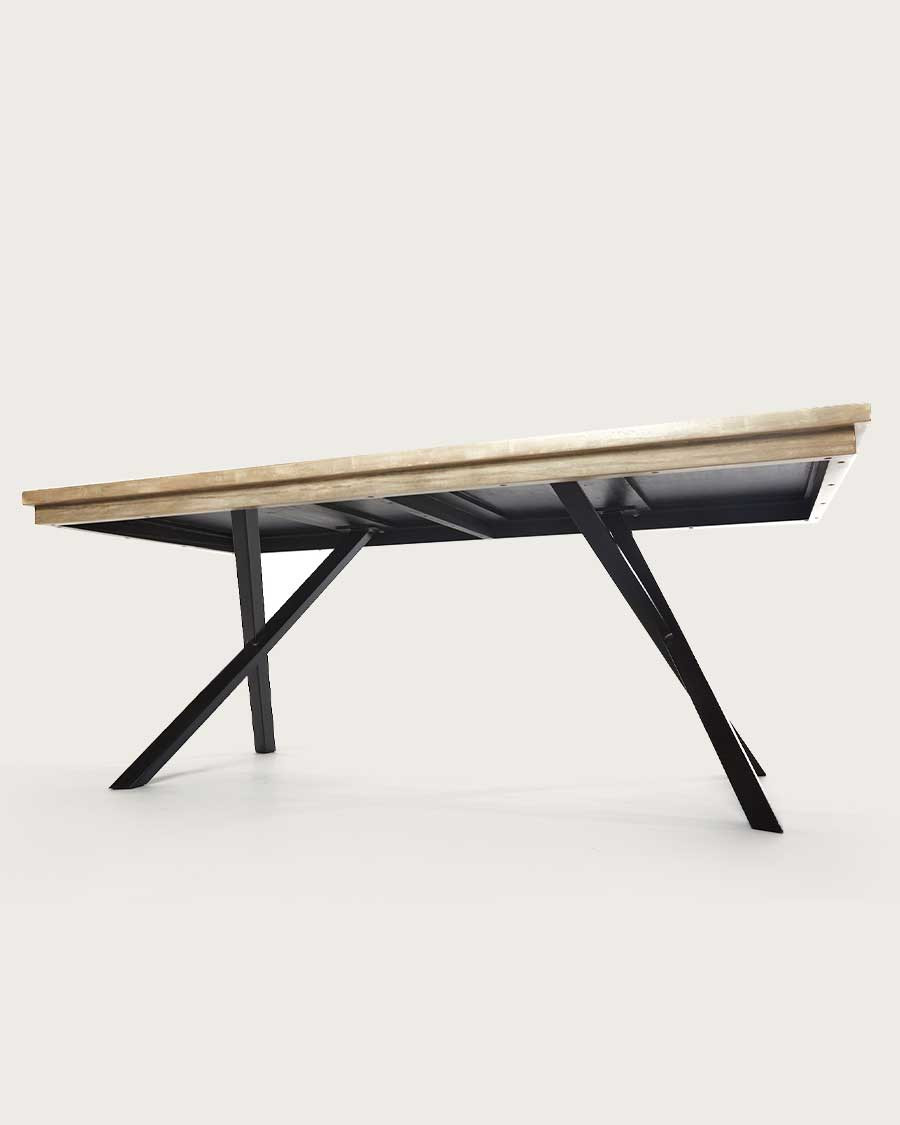 Bucarest - Mesa de comedor de madera maciza de mango con marquetería, 200 cm de largo, para 10 personas.