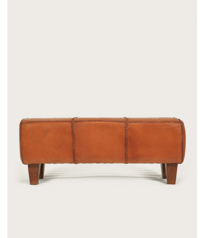 Tula - Upholstered bench in solid teak and brown leather