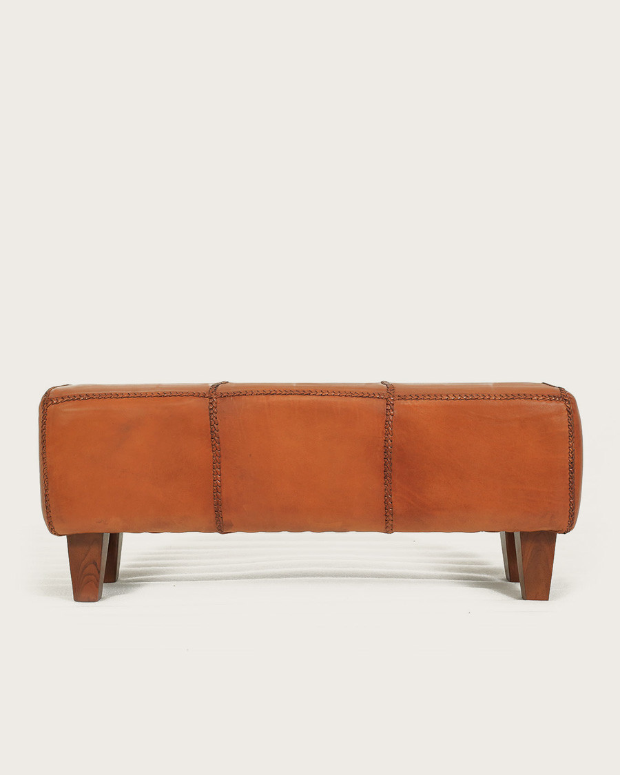 Tula - Panca imbottita in teak massello e pelle marrone