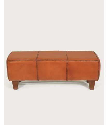 Tula - Panca imbottita in teak massello e pelle marrone