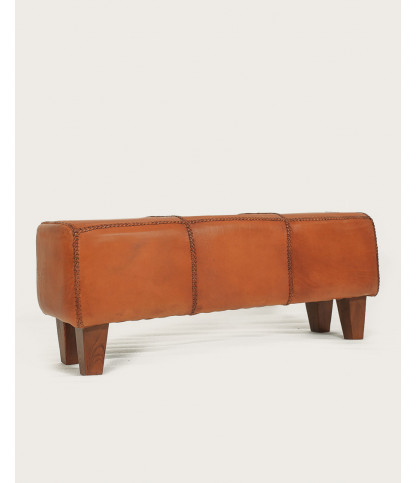 Tula - Upholstered bench in solid teak and brown leather