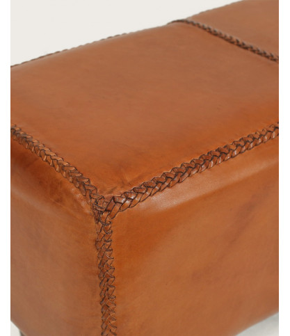 Tula - Upholstered bench in solid teak and brown leather