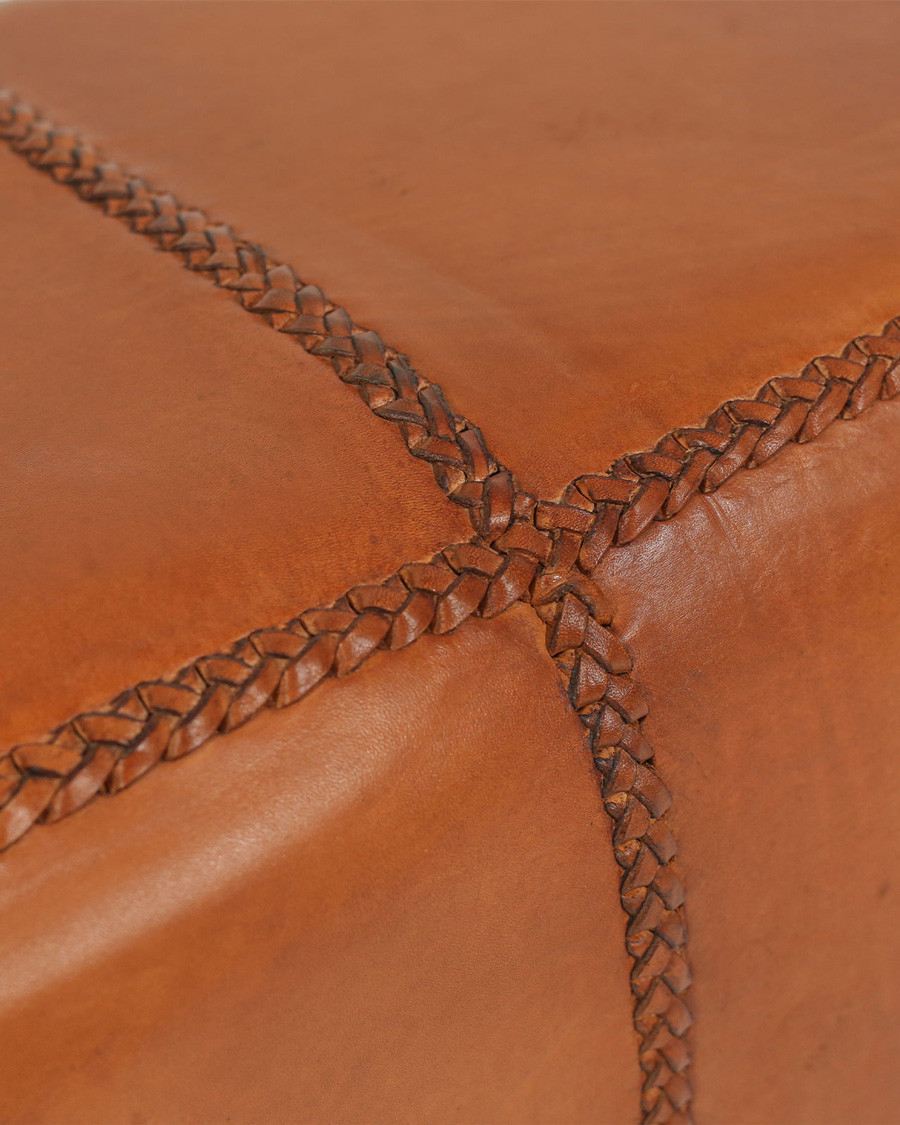 Tula - Upholstered bench in solid teak and brown leather