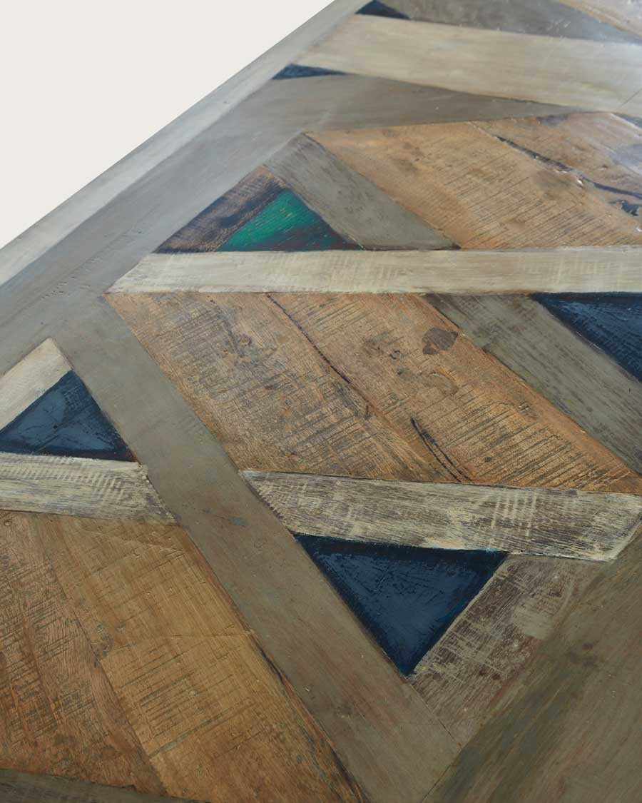 Bucarest - Mesa de comedor de madera maciza de mango con marquetería L200 cm, 10 personas.