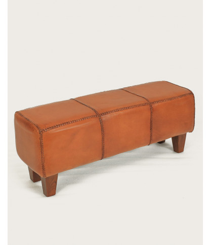 Tula - Upholstered bench in solid teak and brown leather