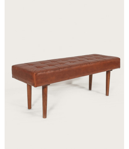 Khalari - Tufted Brown Leather Bench