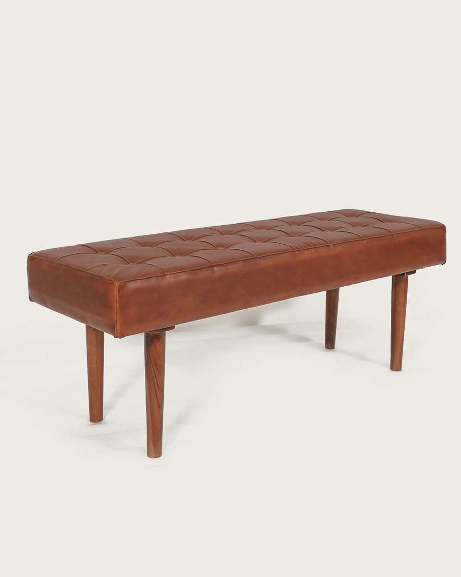 Khalari - Tufted Brown Leather Bench
